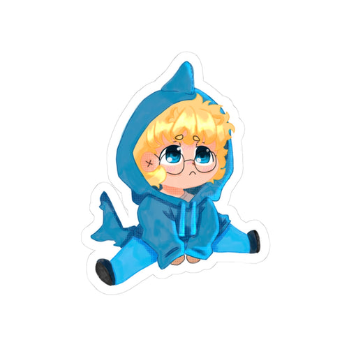Cute Chibi Shark Onesie Sticker — Blue Hoodie Kiss-Cut Vinyl